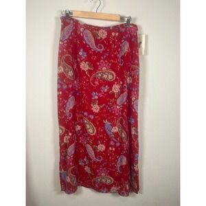 VTG NWT 90's Kathie Lee Collection Womens Red Floral Paisley Maxi Skirt Size 14